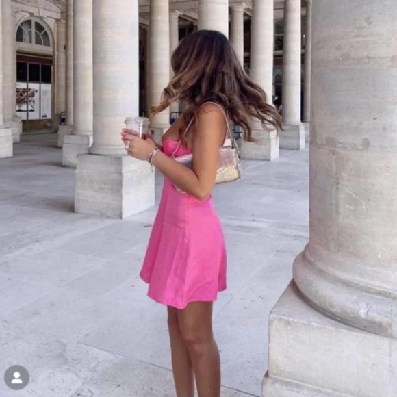 Zara Pink Satin Mini Slip Dress Size Small - Picture 9 of 9